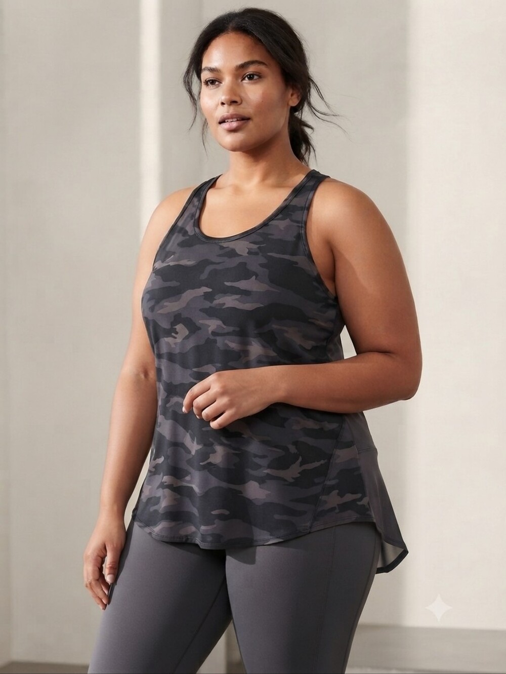 Athleta Ultimate Camo Train Tank Size 3X Gray Black Camo Scoop Neck Racerback